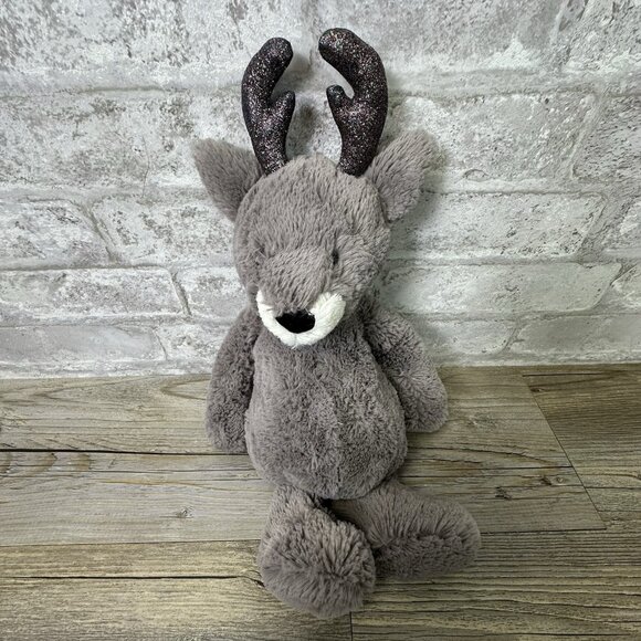 Jellycat I Am Medium Bashful Glitz Reindeer Christmas Plush Toy 2021 Purple 3878 - Picture 1 of 8